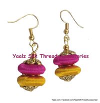 Yaalz Silk Thread Simple Hanging Ring Earring in Pink & Gold Color