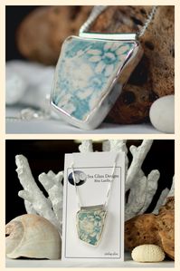 This heirloom Sea Story necklace features a beautifully patterned piece of teal sea pottery found on a Nova Scotia beach, a gift from the sea! #seapottery #beachpottery #seaglassjewelry