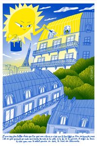 La riso est une technique d’impression japonaise par couches (ici deux). Ces superpositions d’encres offrent à l’illustration des couleurs uniques et vibrantes, mais également un tirage singulier, avec des petits décalages qui font le charme de la technique.