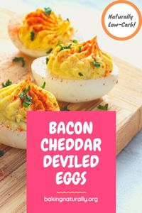 What doesn’t bacon make better? It’s a hit in these Bacon Cheddar Deviled Eggs. I’ve brought these to many a party and get-together, and have yet to take one home. You’ll see other recipes around, but mine have a secret ingredient that makes all the other flavors pop! #deviledeggs, #bacondeviledeggs, #baconcheddardeviledeggs, #lowcarb, #lowcarbsnacks