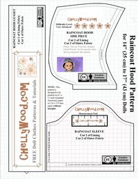 This is a printable sewing pattern for the hood portion and sleeve of a doll's raincoat with a hood to cover the doll's head. Designed by Chelly Wood, this free pattern which fits dolls in the 13-inch to 17-inch range (depending on the doll's body type) can be downloaded as a PDF sewing pattern at ChellyWood.com