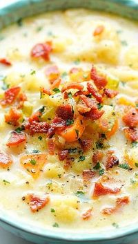 Cauliflower Chowder: I would roast a third of the cauliflower sliced into smaller pieces on a baking sheet with a bit of olive oil and add it to the soup towards the end and let simmer a bit. Major boost to the flavor. Mmmm