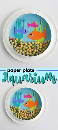 The cuteness is inside two paper plates made to look like an aquarium. It's a classic kid's craft! #diyaquarium #kidscrafts #recycledcrafts #recycledkidscrafts #paperplatecrafts #recycledpaperplate #summercrafts #beachcrafts #craftsbyamanda