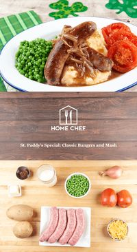 St. Paddy's Special: Classic Bangers and Mash With Roasted Pork Sausages, Shallot Gravy, Peas, and Mashed Potatoes
