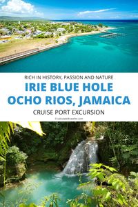 Cliff jumping and swimming with Liberty Tours to the Irie Blue Hole in Ocho Rios Jamaica, into the mountains and through the plush rainforest. A cruise port adventure from Falmouth, Jamaica.
