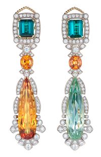 Tourmaline, spessartine garnet, green beryl, diamonds
