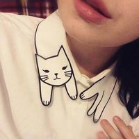 Japanese cute cat embroidered white shirt