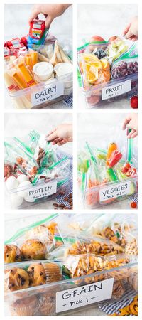 5 bins full of organic foods for kids to build their own lunches with, making back to school lunches simple and fun. #ad #horizonorganic