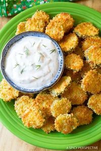 Oven Baked "Fried" Pickles with Garlic Sauce