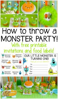 Everything you need to throw an awesome monster party! Perfect for a kids birthday! Includes free printables for food labels and invitations