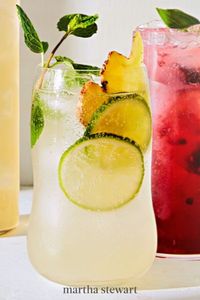 A combo of ginger beer and fresh ginger give this thirst-quenching, non-alcoholic spritz its spice. With fresh lime juice and a gorgeous garnish of mint leaves, this is a delicious virgin version of a classic Moscow mule. #marthastewart #recipes #recipeideas #drinkrecipe #nonalcoholicdrinks #virgincocktails