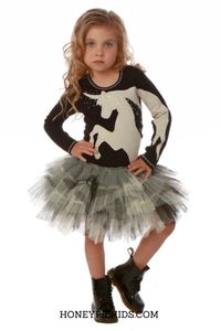 From Ooh La La Couture! The Long Sleeve Ooh La La Couture Black Unicorn Dress. Also available in Pink. Doll dress also available #girlsoutfits #honeypiekids #partydress #unicorn