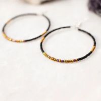 Black and Gold Beaded Hoop Earrings Valentines Day - Etsy