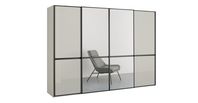 Amadeo 4 door 300cm Syncro Sliding Wardrobe, Pebble Grey Frame, Pebble Grey Glass & Mirror doors, Classic with Lights Interior | MADE.com