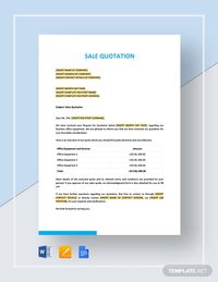Instantly Download Sale Quotation Template, Sample & Example in Microsoft Word (DOC), Google Docs, Apple Pages Format. Available in A4 & US Letter Sizes. Quickly Customize. Easily Editable & Printable.