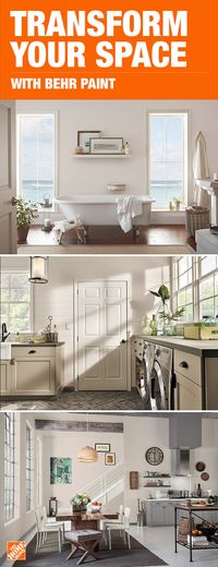 Whether you’re looking to add color to your bathroom, laundry room or Kitchen, Cascade Beige by BEHR can help you achieve the fresh look you desire. Click to shop BEHR Paint for more inspiration.