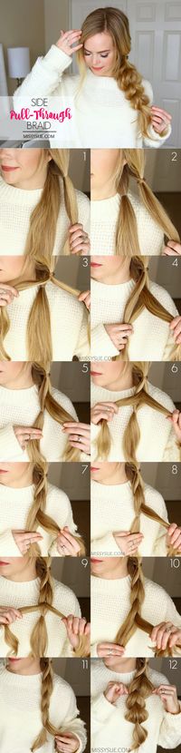 Definitely trying this with some of the wigs I own. Very classical/otome/mori if you accessorize it properly. pull-thru-braid-hairstyle-tutorial-5 ~ Pelo-largo.com