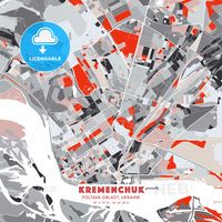 Kremenchuk, Poltava Oblast, Ukraine - modern street map poster template with gray and red tones ... #printable #download #map #design #pdf #vector #crazy #colorful #city #license #template #poster #digital #hebstreit