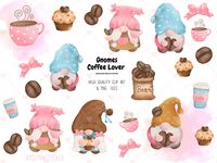 Gnomes Coffee lover Clipart,Valentine's Gnomes Clipart, Gnome printable, Large files