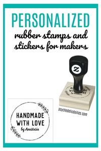 These custom "Handmade with Love" stickers and stamps add a whimsical touch to your creative products and can be personalized with your name or business. #madewithlove #handmade #rubberstamps #zazzle
