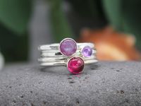 Purple and Pink Stacking Ring Set - Sterling Silver Synthetic Ruby, Amethyst & Pink Sapphire Stackers by AccentYourself on Etsy