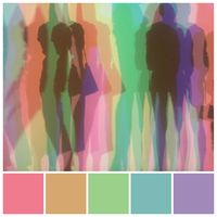 Pentadic colour schemes feature five individual hues. To enhance visual cohesion among a group of disparate hues, aim for a degree of similarity in tonal value and saturation level. Pentadic colour palette by Zena O’Connor, PhD, featuring an image from ‘Your Uncertain Shadow’, Studio Olafur Eliasson, July 2019.