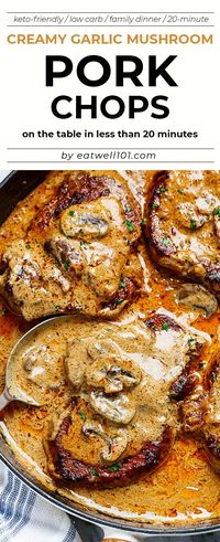 Garlic Pork Chops in Creamy Mushroom Sauce - #eatwell101 #recipe #pork #dinner #mushroom - A quick dinner with a ton of flavor! Perfect for any night of the week. - This #recipe by #eatwell101