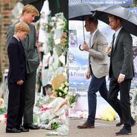 20 years later, Prince William and Prince Harry visit the tributes to their mother Princess Diana outside the gates of Kensington Palace. (Photos via Getty Images)