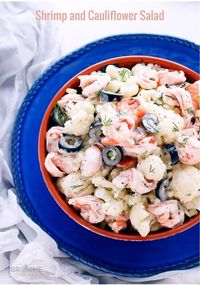 Low Carb Creamy Shrimp and Cauliflower Salad - IBIH #ibih #lowcarb #keto #ketodiet #lchf #paleo #atkins #nutfree #shrimp #seafood #salad #summer #entertaining