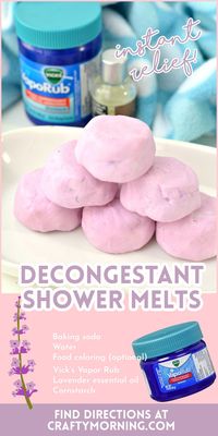 Lavender Decongestant Shower Melts- fabulous for a cold or allergies! Allergy relief. Make them and put them in the shower. Melts right down the drain
