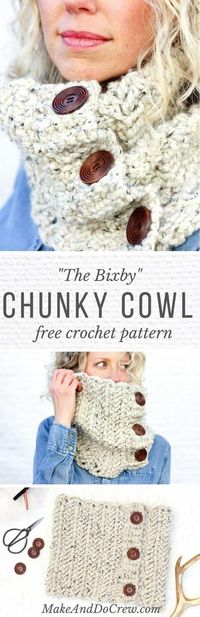 This free crochet cowl pattern uses the herringbone double crochet stitch to create a deliciously chunky scarf with a modern look. Quick project!