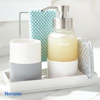 Keep the Norwex porcelain Sink organizer in the bathroom or kitchen for cloths, sponges, brushes, and hand wash or even in your bedroom to hold glasses, jewelry, or your phone! Wherever you need a little order, the Porcelain Sink Organizer is there to keep it all together!
