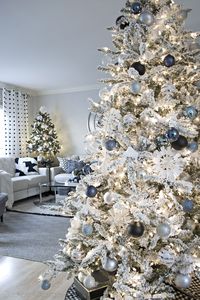 denim blue and cream Christmas living room