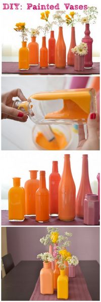 How to make easy DIY painted vases. This would be cool with thrift store vases and then painted in bright jewel tones.