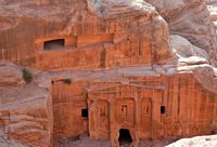 - Soldier's Tomb - PETRA Looking down at Soldier's Tomb, not far from the Garden Tomb, gets its name because of the uniform on the statue above the entrance.