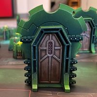 48 pieces of Necrons-themed terrain, including 8 doors, 4 induction diodes, 8 single quantum nodes, 12 double quantum nodes, and 16 thermionic annuluses. Hand-painted with GamesWorkshop paints. The figures are shipped in a cardboard box, carefully wrapped with bubble wrap and secured with styro foam.
