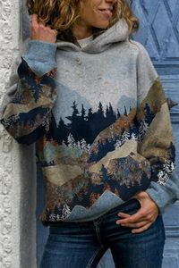 Gradient Landscape Print Paneled Casual Hoodie – Regocy