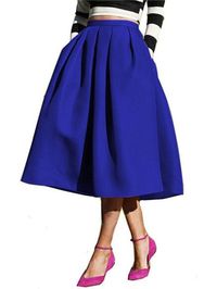 Bottoms,Skirt,Blue Skater Plain Pleated Casual Skirt,TEST