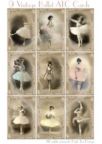 BALLET Set of 9 Vintage style ATC Cards Tags door HighTeaDesign