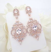 rose gold bridal earrings rose gold chandelier earrings #RoseGold #WeddingAccessoriesJewelry