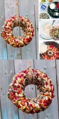 Easy Bird Feeder Kids Can Make, a beautiful Bird Feeder Wreath to decorate your yard and attract the birds #springcraft #craftvideo #birdfeeder