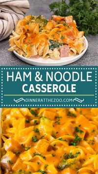 This ham casserole is egg noodles, broccoli and diced ham in a creamy sauce, all topped with cheese and baked to golden brown perfection. A comfort food classic that's the perfect way to use up leftover ham!