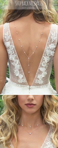 Rose Gold Bridal Back Necklace paired with Flora Anna dress | bridal jewelry, bridal necklace, wedding jewelry, rose gold jewelry
