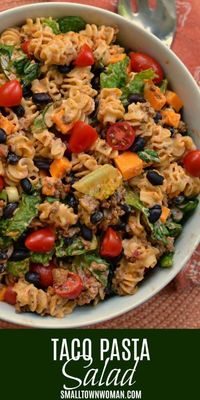 Easy Taco Pasta Salad | Taco Pasta Salad | Pasta Salad | Taco Recipe | Summer Pasta Salad | Ground Beef Recipe | Seasoned Ground Beef Recipes | Dinner | Lunch | Summer Meals | Small Town Woman #tacopastasalad #summerpastasalad