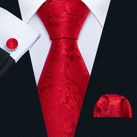 Red Floral Silk 63 inches Extra Long Tie Hanky Cufflinks Set – BarryWang