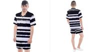 Bandes+Abstrait+Blanc/noir+Men's+Mesh+Tee+And+Shorts+Set