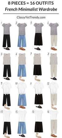 8 Pieces = 16 Outfits: French Minimalist Carry-On Travel Capsule Wardrobe - Classy Yet Trendy These 8 pieces in The French Minimalist Capsule Wardrobe: Summer 2019 Collection will make 16 outfits outfit idea! You can pack these items in a carry-on suitcase for your next vacation and wear a different outfit for over 2 weeks. #traveltips #travelhacks #traveloutfit #packinglist #capsulewardrobe #outfitoftheday #outfitideas #vacationoutfits #packingtips