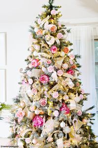 Pink Christmas Tree with Fake Flowers
