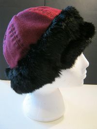 Wool and fur norse hat with wool top stitching The Midgard Seamstress www.facebook.com/themidgardseamstress