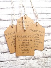 50 Kraft Paper Thank You Gift Tags / Hang Tags - Because Buying Handmade is AWESOME - Kraft Paper // Scallop Style Tags